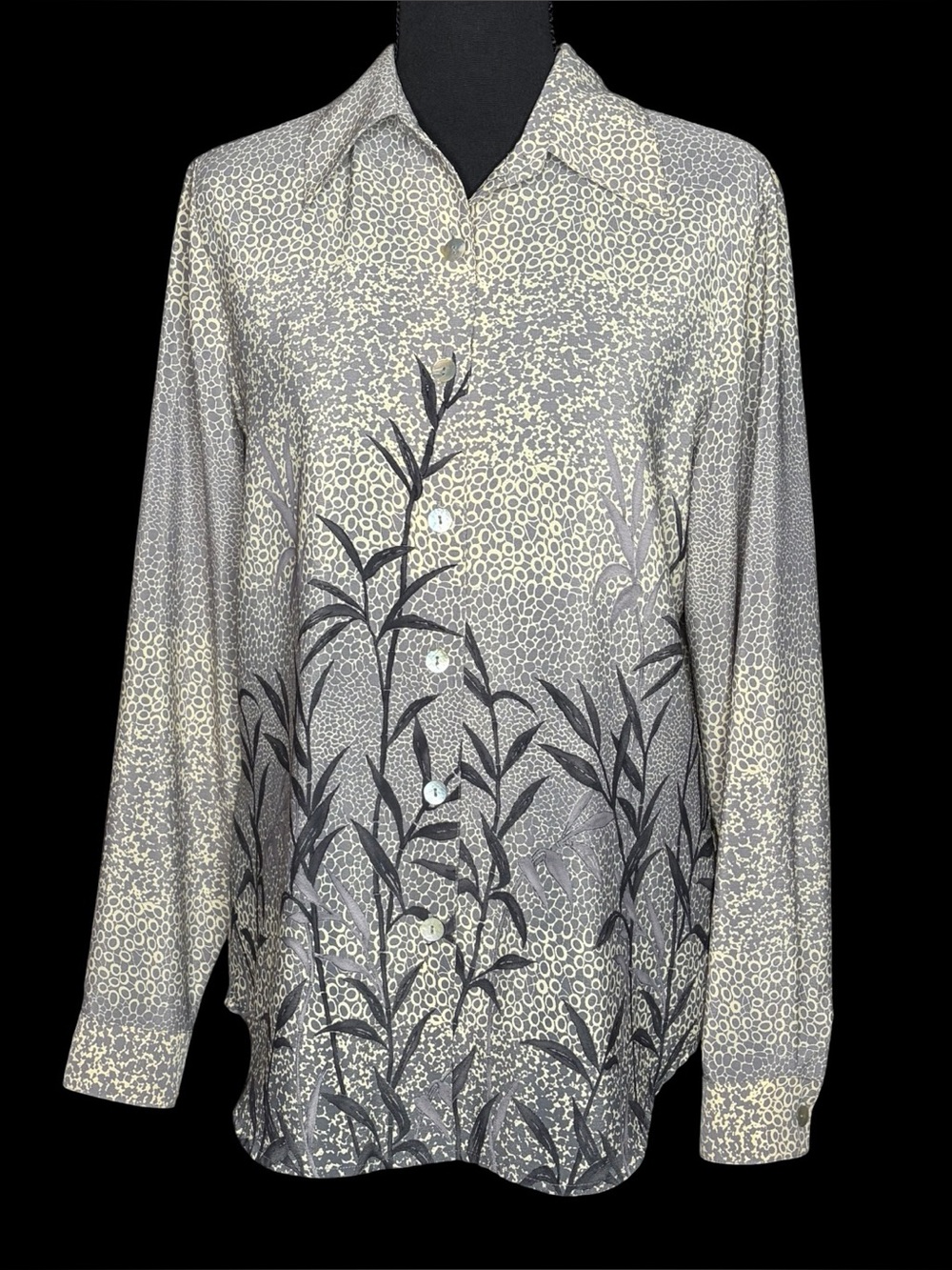Dress Barn 90s Vtg Botanical Foilage Print Button Up Blouse Sz M
